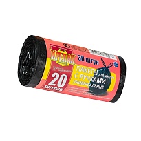 Мешки для мусора 20 л, с ручками, черные, в рулоне 30 шт., ПНД, 10 мкм, 550х440 мм, Крепак, 4607075710276 в Сергиевом Посаде