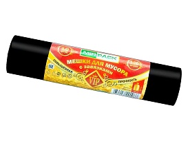 Мешки для мусора 120 л, с завязками, черные, в рулоне 10 шт., ПНД, 15 мкм, 800х750 мм, VIP, Z12010black в Сергиевом Посаде