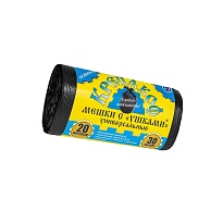 Мешки для мусора 20 л, с ушками, черные, в рулоне 30 шт., ПНД, 10 мкм, 550х440 мм, Крепакоф, 4607075710405 в Сергиевом Посаде