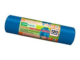 Мешки для мусора 120 л, синие, в рулоне 10 шт., ПНД, 14 мкм, 1100х700 мм, EXTRA, ex1201802 в Сергиевом Посаде