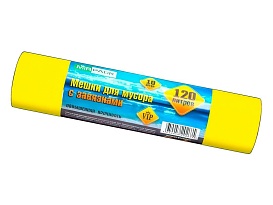 Мешки для мусора 120 л, с завязками, желтые, в рулоне 10 шт., ПНД, 15 мкм, 800х750 мм, VIP, Z12010yel в Сергиевом Посаде