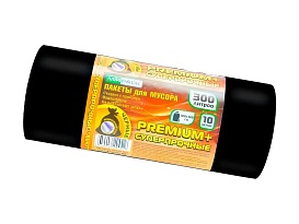 Мешки для мусора 300 л, черные, в рулоне 10 шт., ПВД 70 мкм, 1400х1000 мм, PREMIUM+, 30010160 в Сергиевом Посаде
