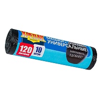 Мешки для мусора 120 л, с ушками, черные, в рулоне 10 шт., ПНД, 15 мкм, 1100х700 мм, Крепак, 4607075710474 в Сергиевом Посаде