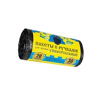 Мешки для мусора 20 л, с ручками, черные, в рулоне 30 шт., ПНД, 10 мкм, 550х440 мм, Крепакоф, 4607075710658 в Сергиевом Посаде