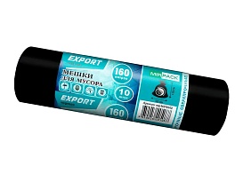 Мешки для мусора 160 л, ароматизированные, черные, в рулоне 10 шт., ПВД, 80 мкм, 1100х930 мм, EXPORT, exp16010142 в Сергиевом Посаде