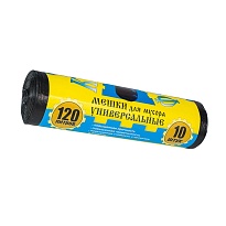 Мешки для мусора 120 л, с ушками, черные, в рулоне 10 шт., ПНД, 13 мкм, 1050х680 мм, Крепакоф, 4607075710252 в Сергиевом Посаде