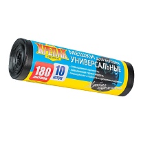 Мешки для мусора 180 л, черные, в рулоне 10 шт., ПНД, 20 мкм, 1150х800 мм, Крепак, 4607075710481 в Сергиевом Посаде