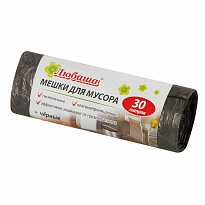 Мешки для мусора 30 л, черные, в рулоне 20 шт., ПНД, 5 мкм, 550х470 мм, Любаша эконом, 605329 в Сергиевом Посаде