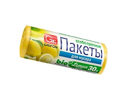 Мешки для мусора 30 л, ароматизированные, Лимон, желтые, в рулоне 20 шт., ПНД, 9 мкм, 560х530 мм, GRIFON Aroma, 101-020 Li в Сергиевом Посаде