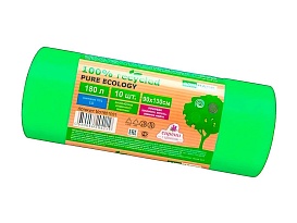 Мешки для мусора 180 л, ароматизированные, биоразлагаемые, зеленые, в рулоне 10 шт., ПВД, 40 мкм, 1300х930 мм, PURE ECOLOGY, bio1801081 в Сергиевом Посаде