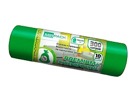 Мешки для мусора 300 л, зеленые, в рулоне 10 шт., ПВД 70 мкм, 1400х1000 мм, PREMIUM+, 300101601 в Сергиевом Посаде