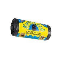 Мешки для мусора 30 л, с ушками, черные, в рулоне 30 шт., ПНД, 8 мкм, 580х460 мм, Крепакоф, 4607075710238 в Сергиевом Посаде