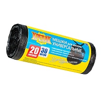 Мешки для мусора 20 л, черные, в рулоне 30 шт., ПНД, 10 мкм, 550х440 мм, Крепак, 4607075710092 в Сергиевом Посаде