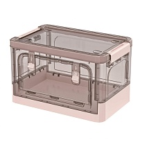 Ящик пластиковый складной прозрачный коричневый, дно розовое, 360х235х230 мм, с колесиками в Сергиевом Посаде Ящик пластиковый складной прозрачный коричневый, дно розовое, 360х235х230 мм, с колесиками в Сергиевом Посаде